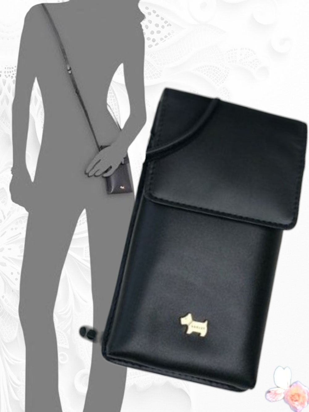 RADLEY LONDON Black Phone Wallet with Gold 'Smile' Detail